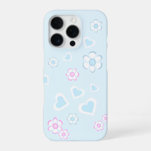 Enchanting Light Blue And Pink Flowers And Hearts iPhone 16 Pro Case