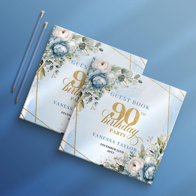 Enchanting Light Blue Gold 90th Birthday Book (Enchanting Light Blue Gold 90th Birthday Guest Book)