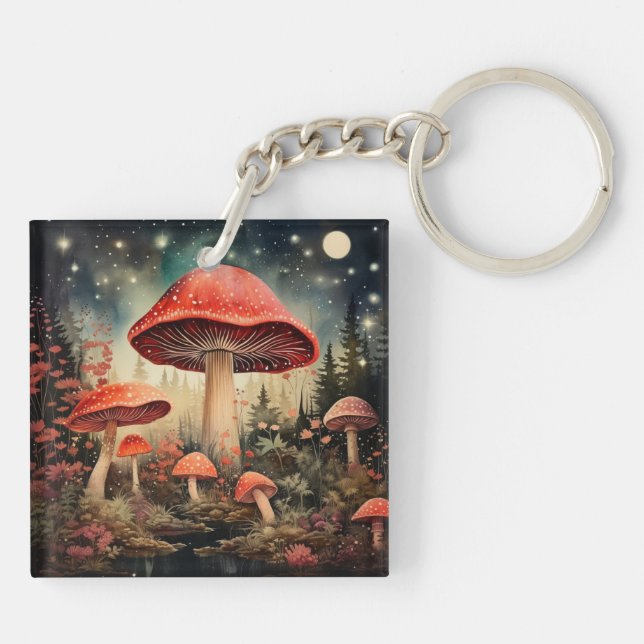 Enchanting Magic Fairy Mushroom Background Keychain (Back)