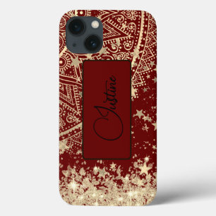 Enchanting Mandala & Stars on Red Personalized iPhone 13 Case