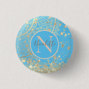 Enchanting Mandala with Gold Stars Monogram 1 Inch Round Button