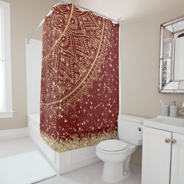 Enchanting Mandala with Gold Stars on Red (In Situ)