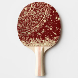 Enchanting Mandala with Gold Stars on Red  Ping Pong Paddle