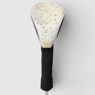 Enchanting Mandala with Gold Stars on White   Golf Head Cover