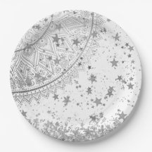 Enchanting Mandala with Silver Stars on White  
