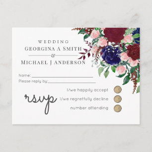 Enchanting Marsala Navy Blue Pink Wedding Invitation Postcard