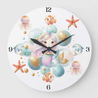 Enchanting Mermaid Princess with Marine Friends Large Clock