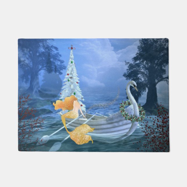 Enchanting Mermaid, Swan Boat and Christmas Tree Doormat (Front)