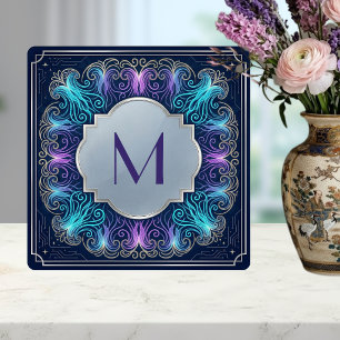 Enchanting Monogram Teal Purple Swirls Decorative Tile
