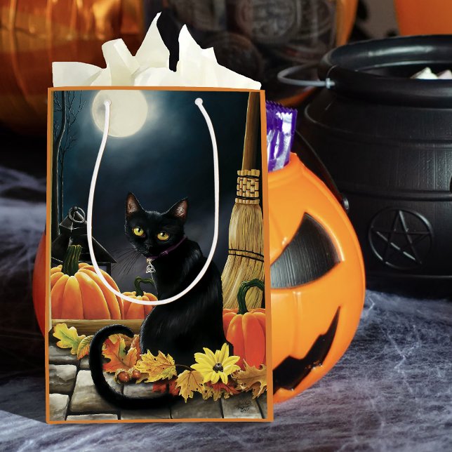 Enchanting Moonlit Black Autumn Cat Pumpkins Medium Gift Bag (Creator Uploaded)
