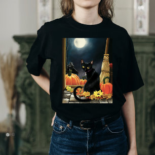 Enchanting Moonlit Black Autumn Cat Pumpkins T-Shirt