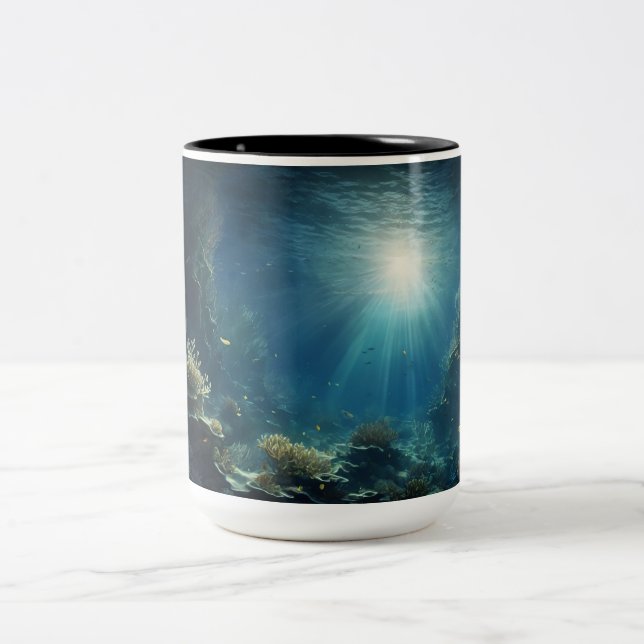 Enchanting Moonlit Underwater Kelp Forest Art | Gl Two-Tone Coffee Mug (Center)