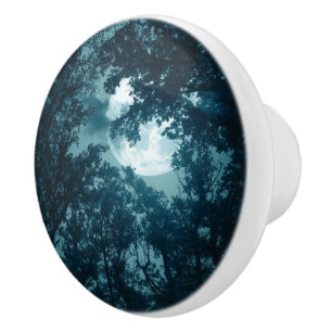 Enchanting Night Forest with Full Moon Ceramic Knob