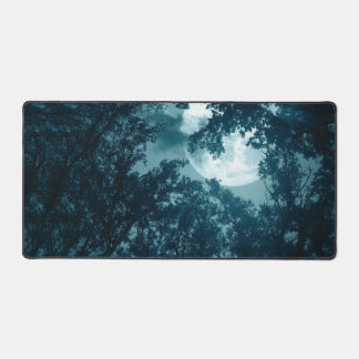 Enchanting Night Forest with Full Moon Desk Mat