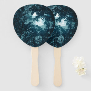 Enchanting Night Forest with Full Moon Hand Fan
