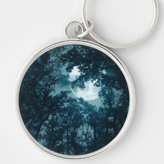 Enchanting Night Forest with Full Moon Keychain (Front)