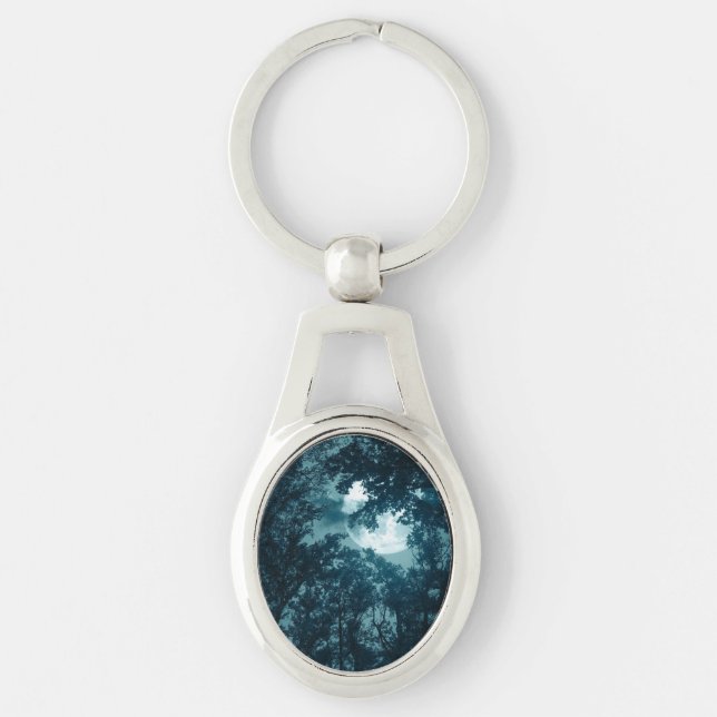 Enchanting Night Forest with Full Moon Keychain (Front)