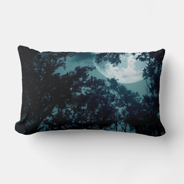 Enchanting Night Forest with Full Moon Lumbar Pillow (Front)