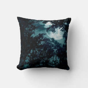 Enchanting Night Forest with Full Moon Throw Pillow