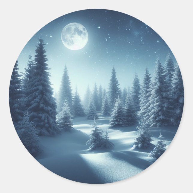 Enchanting Night Snowy Forest Sticker (Front)