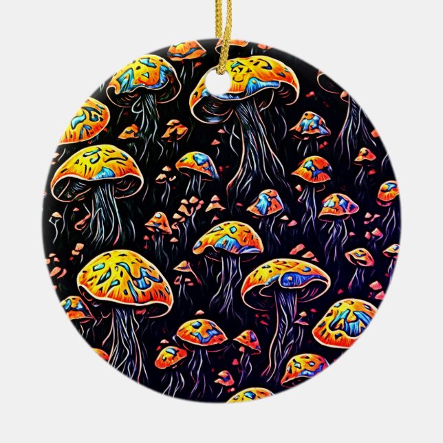 Enchanting Nightlights: Retro Mushroom Ceramic Ornament (Front)