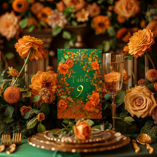 Enchanting Orange and Green Druid Hill Wedding Table Number