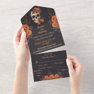 Enchanting Orange Bouquet on Cream Skull All In One Invitation