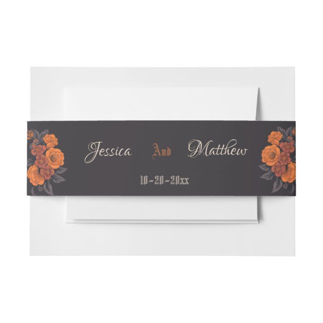 Enchanting Orange Bouquet on Cream Skull Invitation Belly Band (Front Example)