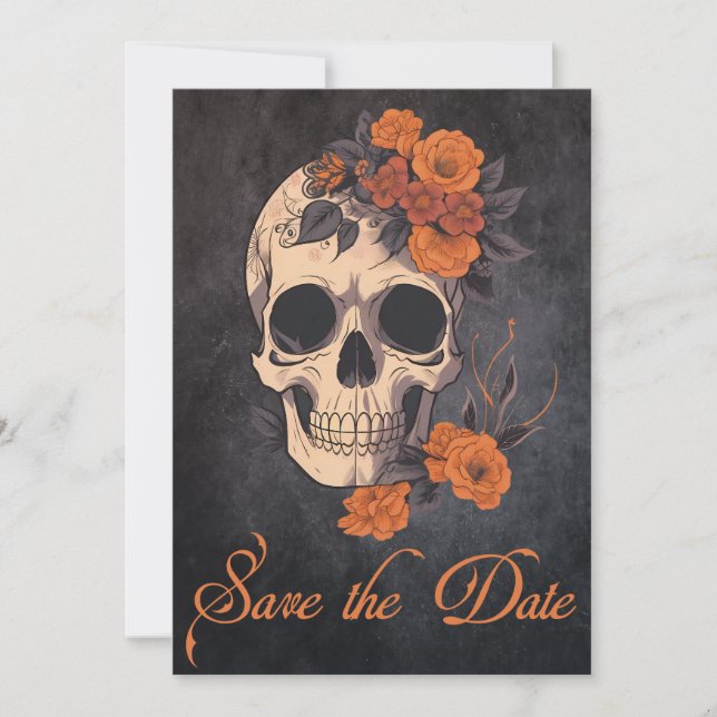 Enchanting Orange Bouquet on Cream Skull STD  Invitation (Front)