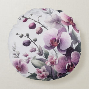 Enchanting Orchid Elegance Symphony of Elegance Round Pillow
