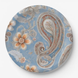 Enchanting Paisley Peach and Blue Paper Plate