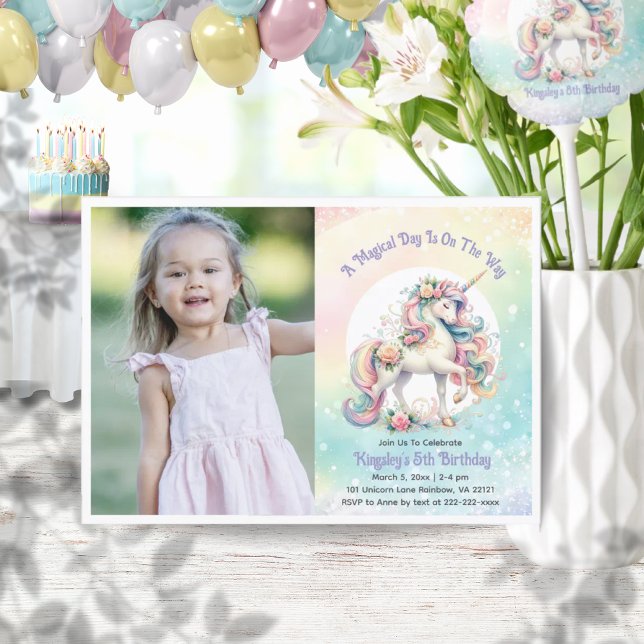 Enchanting Pastel Radiant Rainbow Unicorn Photo Invitation (Enchanting Pastel Radiant Rainbow Unicorn Photo Invitation)