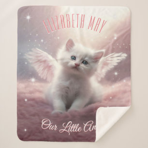Enchanting Pink Kitten with Angel Wings Sherpa Blanket
