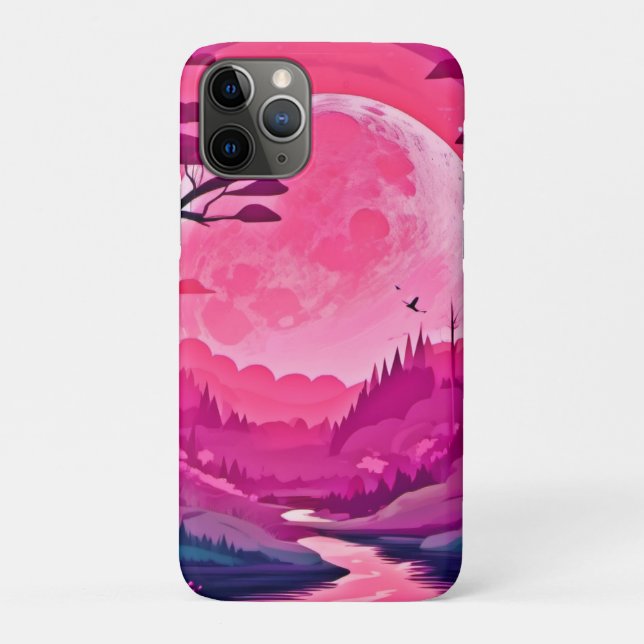 Enchanting Pink Moon: Cartoon Art Case-Mate iPhone Case (Back)