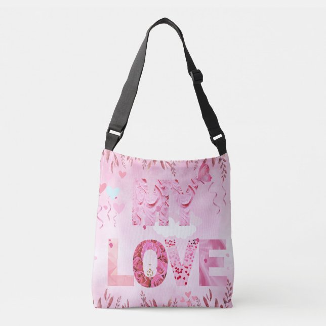 Enchanting Pink themed MY LOVE typographic Tote (Front)