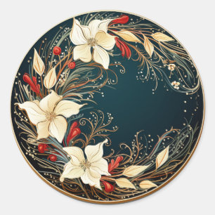 Enchanting Poinsettias Classic Round Sticker