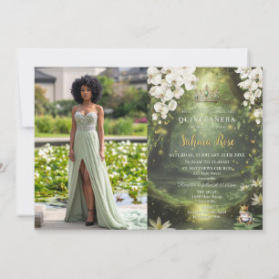 Enchanting Princess & Frog Green Quinceañera Photo Invitation