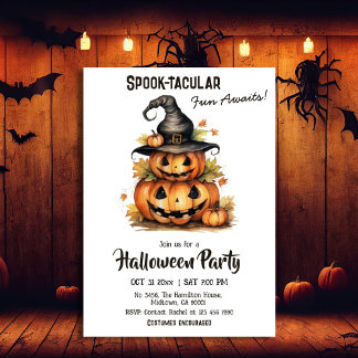 Enchanting Pumpkin Witch Hat cute Halloween Invitation