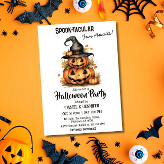 Enchanting Pumpkin Witch Hat cute Halloween Invitation