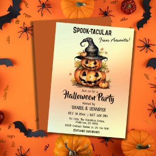 Enchanting Pumpkin Witch Hat cute Halloween Invitation