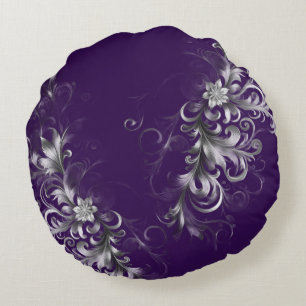 Enchanting Purple and Silver Accents Round Pillow