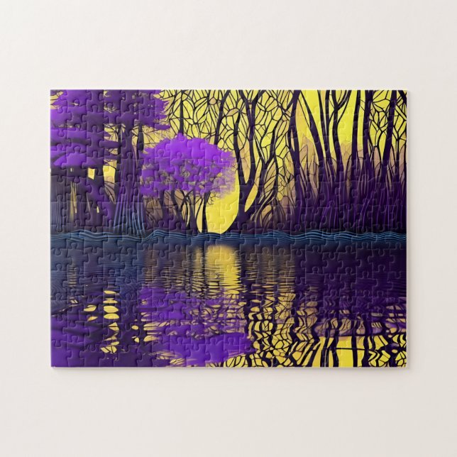 Enchanting Purple Forest by the Lake Jigsaw Puzzle (Horizontal)