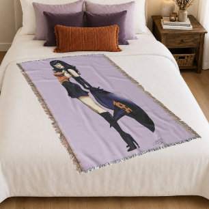 Enchanting Purple Retro Fantasy Witch Throw Blanket