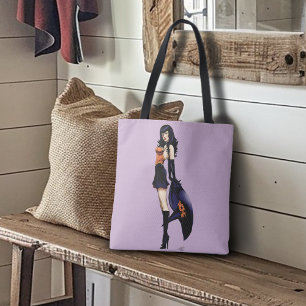 Enchanting Purple Retro Fantasy Witch Tote Bag