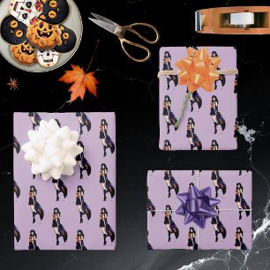 Enchanting Purple Retro Fantasy Witch Wrapping Paper Sheet