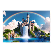 Enchanting Rainbow Castle & Cascading Waterfalls