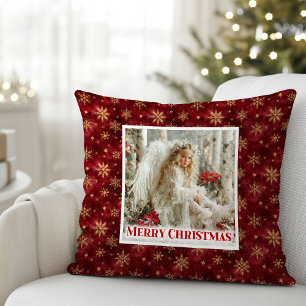 Enchanting Red and Gold Victorian Angel Christmas  Throw Pillow