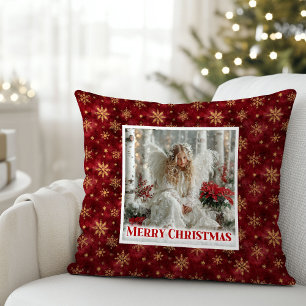 Enchanting Red and Gold Victorian Angel Christmas  Throw Pillow