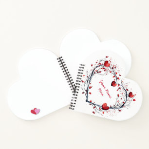 Enchanting Red Watercolor Heart Shaped Wreath Notebook