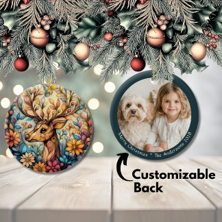 Enchanting Reindeer Christmas Customizable Ceramic Ceramic Ornament